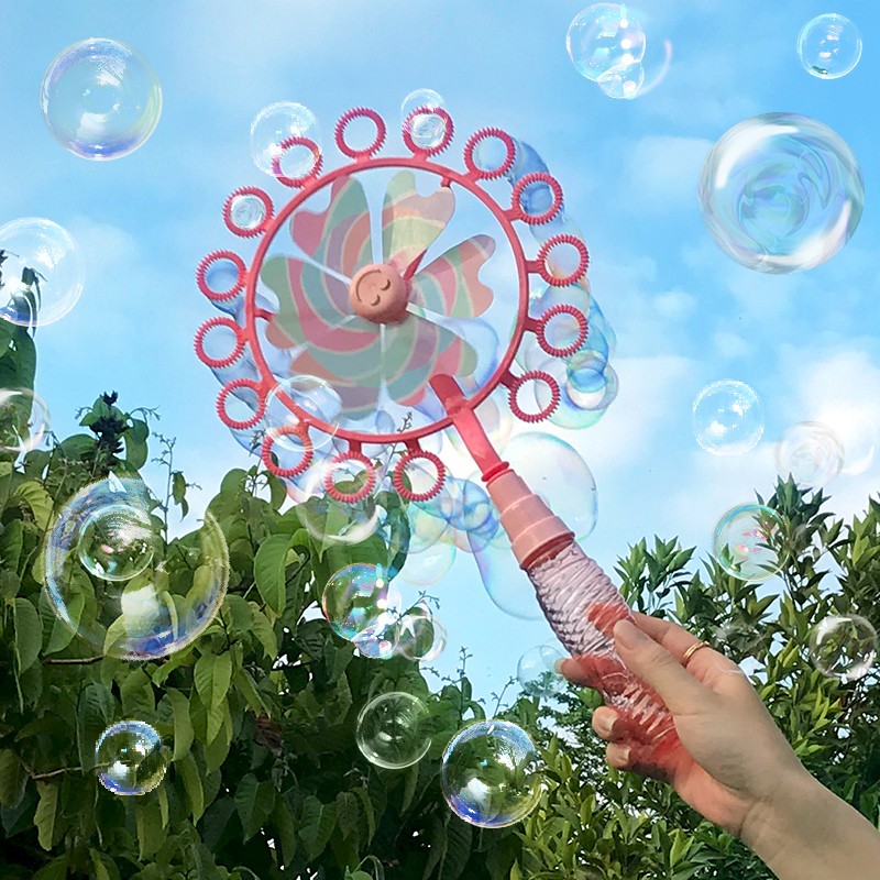 Spinning windmill toy blowing bubble machine children's small windmill outdoor color big windmill colorful rainbow decoration stall