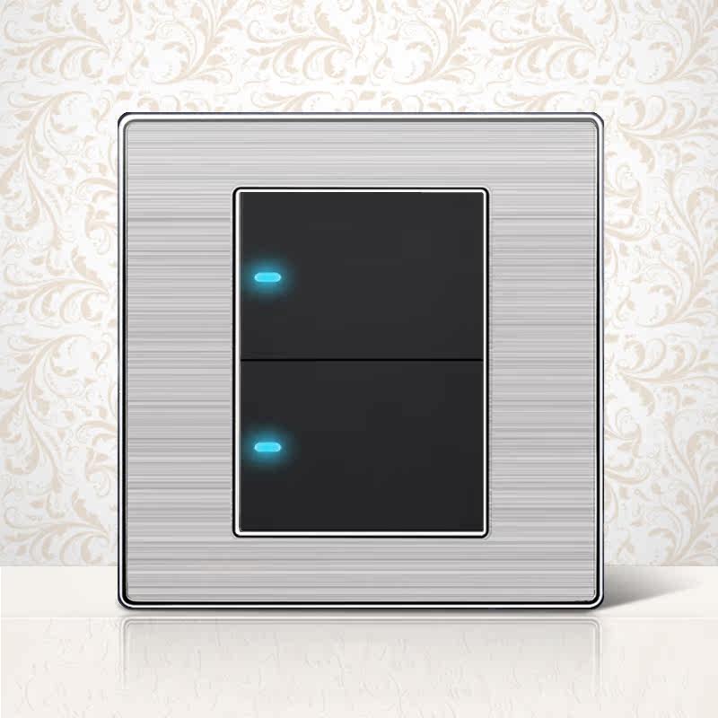 tcl 墙壁开关插座面板86型不锈钢拉丝轻点开关led灯 二开单控双联