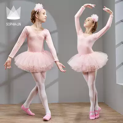 Shang Pilin dance clothes children's autumn and winter plus velvet thickened practice clothes children's test clothing long sleeve ballet skirt