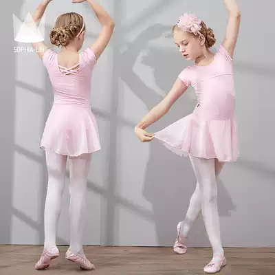 Dance clothes children's female practice clothes women's summer short-sleeved children's ballet dress swallowtail Chinese dance girl dance dress