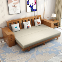 Mingxuan solid wood sofa bed dual-use modern Chinese small apartment living room three people full solid wood storage wooden sofa