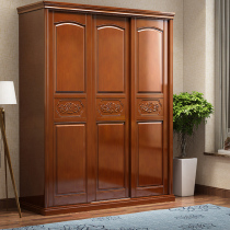 Mingxuan new Chinese solid wood wardrobe household small apartment bedroom sliding door storage layered partition partition large wardrobe