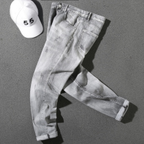 Cigarette ash handsome all season 2021 spring summer mens pants sashimi with light grey jeans Korean version Trend small leggings