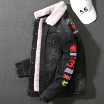 Handsome Gas Printed Denim Jacket Man 2020 Autumn Winter New Gardenting Warm Denim Jacket locomotive jacket jacket Male