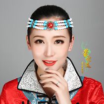 Mongolian headdress female beaded beads handmade jewelry performance dance Mongolian costume wear Mongolian bride host hair accessories