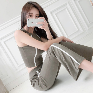 Korean style slim tank top knitting casual flared pants fashion suit