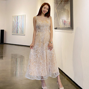 Summer new high-end Korean style long dress net embroidery dress dress