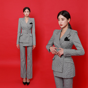 Korean style double breasted suit fashion thousand bird women’s pants business suit