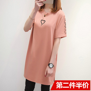 淇薇浪旗舰店2019新款夏季女装上衣韩版宽松大码中长款t恤白色短袖女休闲t恤衫