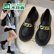 Wood Linson Shoes Children 2022 New Summer Breathable One Foot Pedal Lefu Shoes Women Leather Shoes Black Mari Precious Shoes