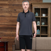 Sports suit mens summer thin shorts short-sleeved middle-aged casual running large size sportswear mens summer two-piece suit