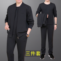 Middle-aged sports suit Male spring and autumn three-piece set Dad leisure suit Old man sportswear suit male father suit