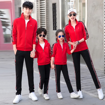 Parent-child clothing red sports suit Two-piece campus parent-child activities group sportswear Men and women sportswear couples
