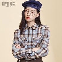 Hippie girl plaid shirt female retro Hong Kong flavor 2021 spring long sleeve shirt cotton loose college style top