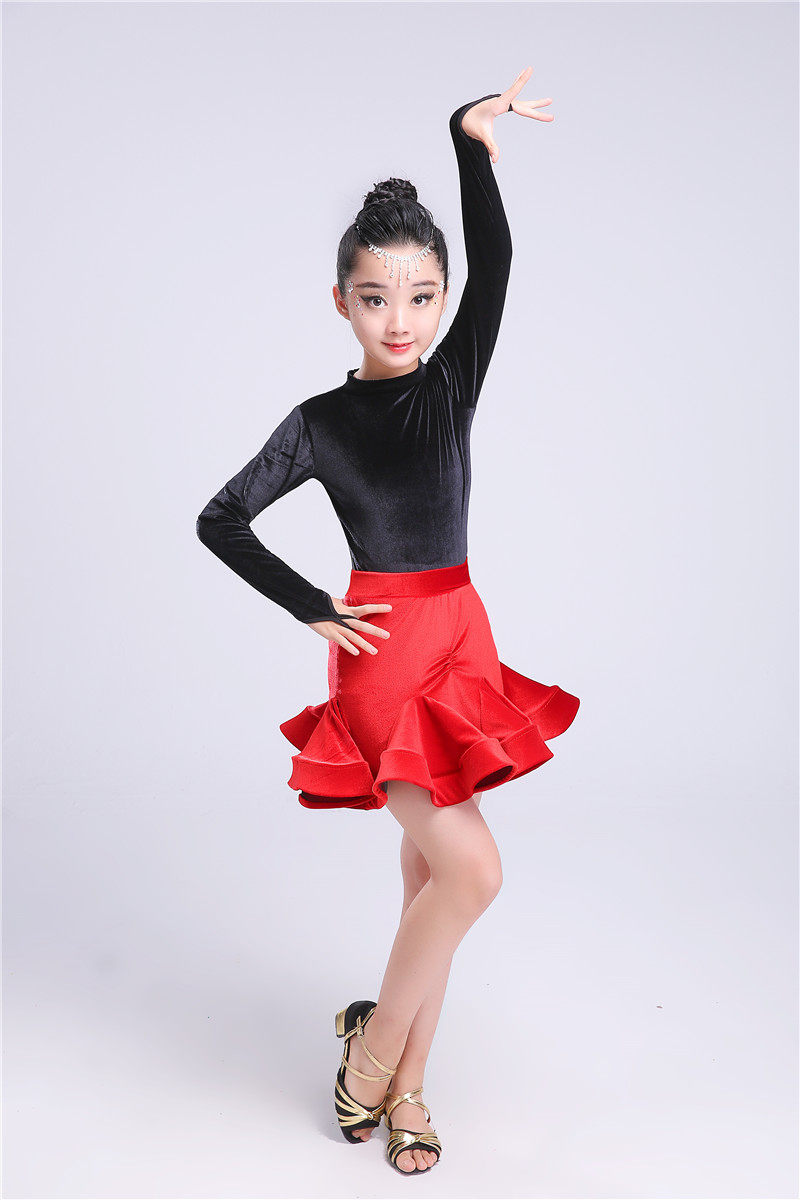 儿童拉丁舞裙女童少儿拉丁服比赛舞蹈服装秋冬季长袖练功服演出服