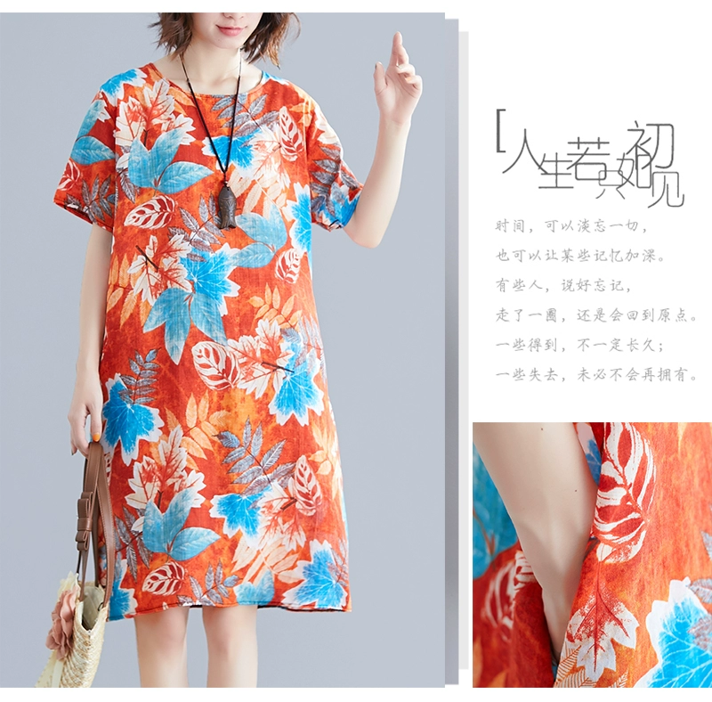 2019 mùa hè mới của phụ nữ Hàn Quốc cỡ lớn váy dài giữa thời trang nghệ thuật đơn giản vải lanh cotton linen váy retro - Váy dài
