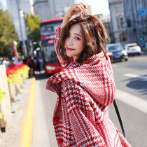 Woolen coat 2021 new spring and autumn Joker Plaid cloak thousand bird grille loose coat female medium long Korean version