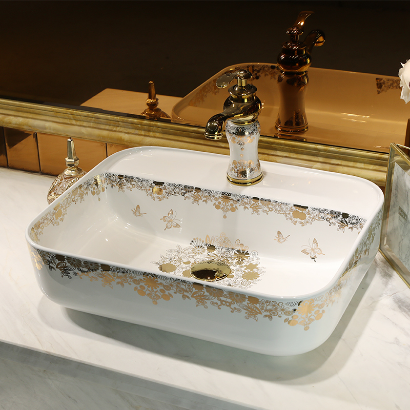 Wash basin ceramic toilet lavatory art stage fangyuan diamonds lavabo mesa household butterfly