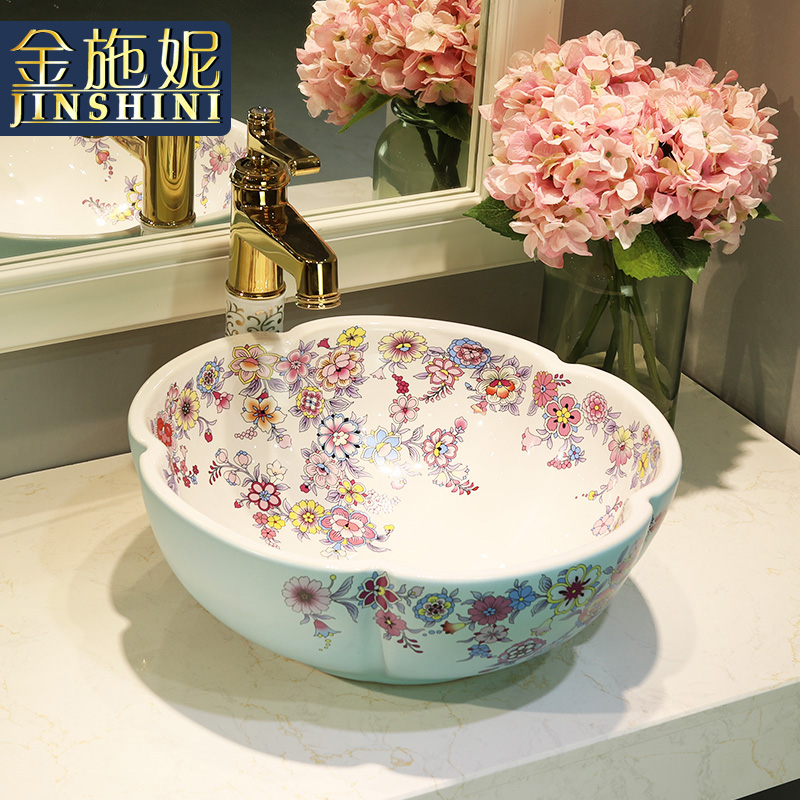 Gold cellnique lavatory jingdezhen ceramic stage basin rounded petals hand plate toilet lavabo art basin