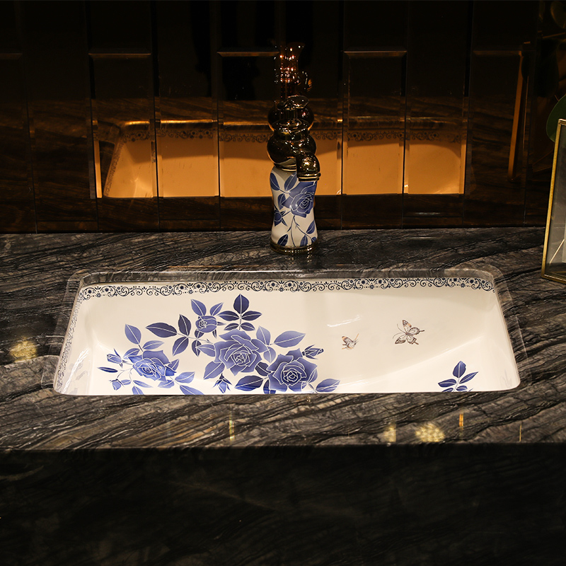 Chinese blue and white roses art ceramic undercounter sink size more embedded household laundry pool terrace