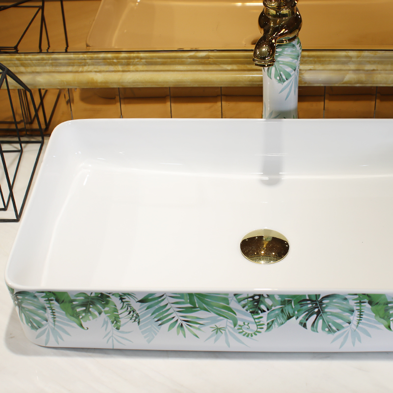 Green plant large rectangle on the ceramic basin sink single household balcony toilet stage basin basin, art basin