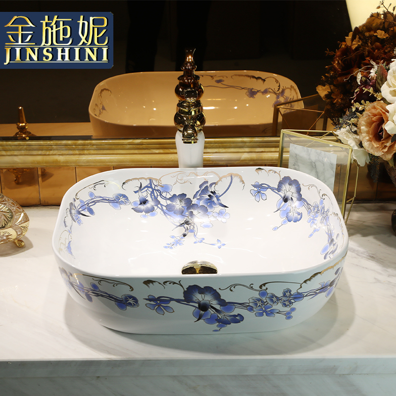 North European art stage basin sink toilet wash basin basin of Chinese style household, blue and white porcelain wash basin