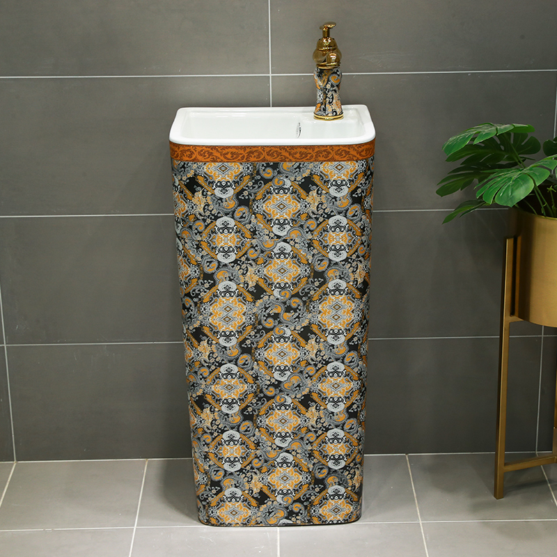 One pillar basin ceramic square small family toilet lavabo balcony basin floor pillar type lavatory