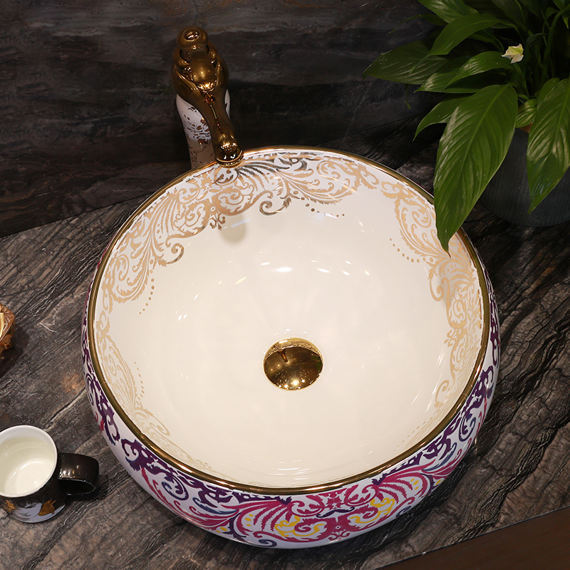 Gold cellnique jingdezhen ceramic sanitary ware art toilet lavabo sink basin stage basin circle