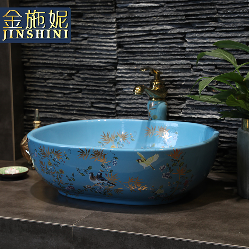 On the ceramic bowl square painting of flowers and art basin sink basin bathroom sinks counters are contracted household