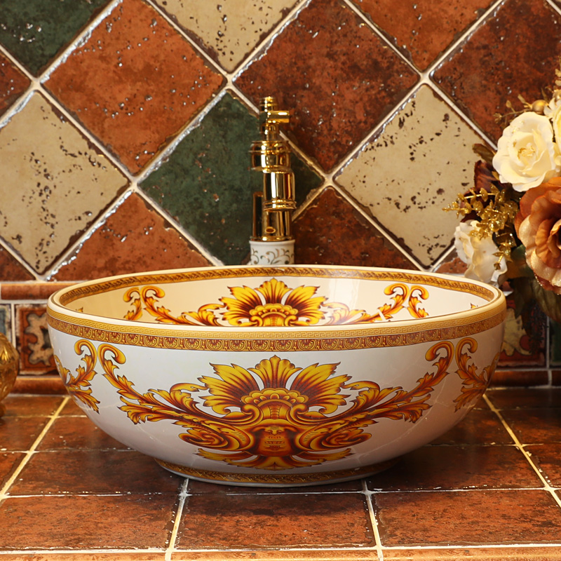 Gold cellnique Europe type restoring ancient ways of art basin on the ceramic bath lavatory basin sink the basin that wash a face