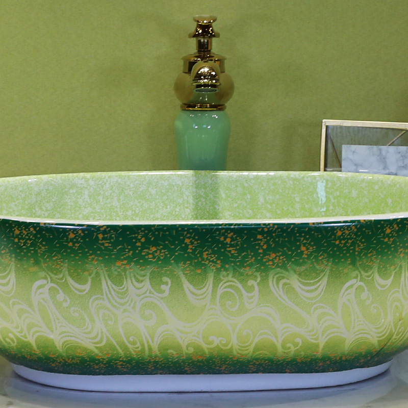 On the ceramic bowl for wash gargle lavabo household elliptic green art basin bathroom sinks basin