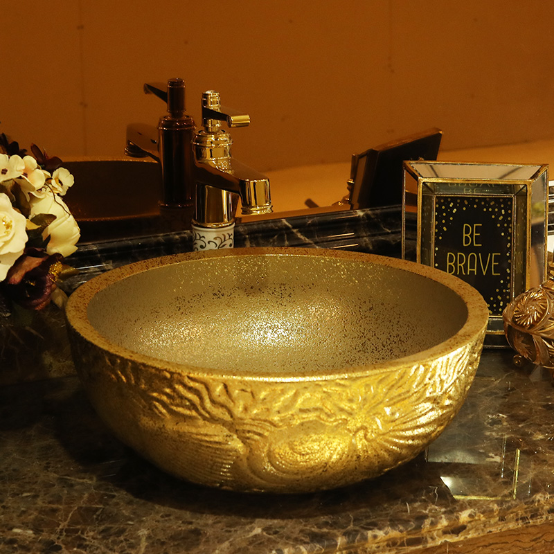 Gold cellnique stage basin circular jingdezhen ceramic lavatory toilet lavabo modern European its gentoo