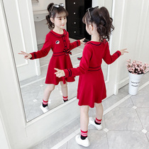 Girls autumn dress 2021 new foreign style children autumn long sleeve red doll collar girl princess skirt