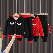Childrens clothing boy suit autumn and winter double-sided velvet winter baby foreign gas two-piece thick plus velvet childrens suit winter tide