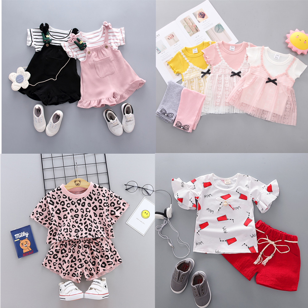 2020 Summer new childlike girls baby baby suit children harness vest plus shorts two sets of damp