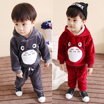 2020 new boys autumn winter clothes 01-2-3-4-5 years old baby girl children double-sided velvet set thickened childrens clothing tide