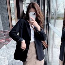 Black Fried Street Suit Jacket Womens Spring and Autumn Loose Leisure Small Man Design Summer Thin Suit Top