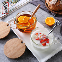 Six livable transparent glass with lid milk breakfast cup oatmeal cup thick yogurt cup with handlebar