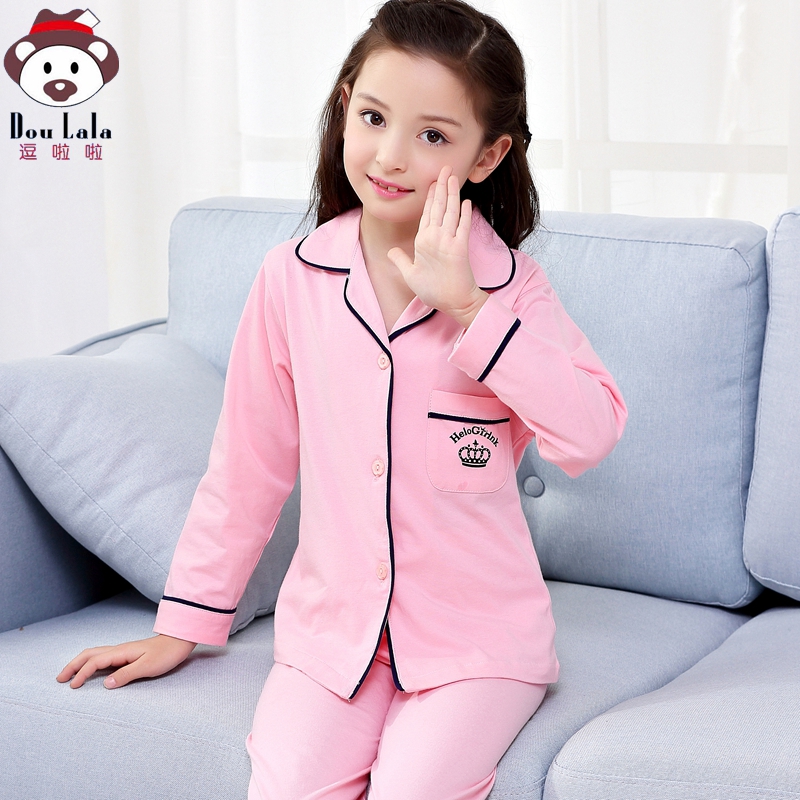 Girl's spring autumn season pure cotton long sleeve child sleepwear 3 little girl 5 CUHK Tong 7 Baby 7 Household Clothing Suit 9