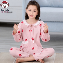 Childrens pajamas Girls pure cotton long-sleeved spring and autumn thin section girls middle and large children summer princess baby home clothes set