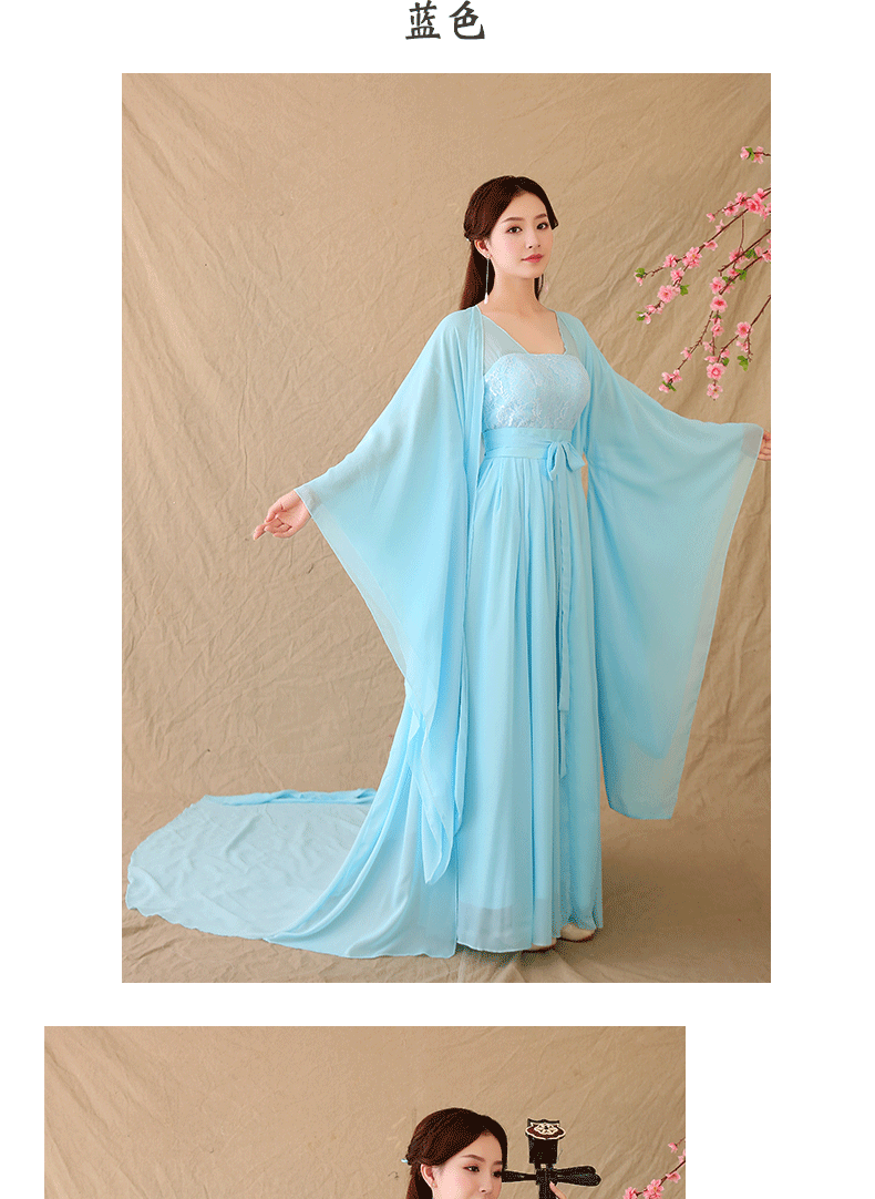 日常汉服雪纺大摆裙古装古典水袖性感飘逸仙女写真舞蹈表演出服装.