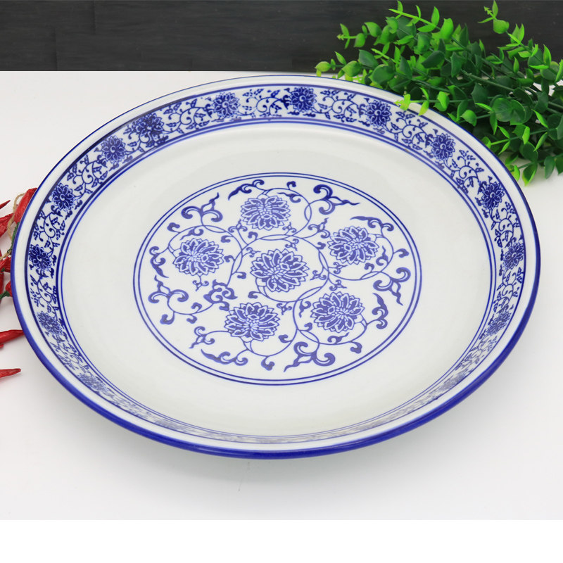 建兴发青花瓷饭盘 剁椒鱼头盘 圆形陶瓷盘子浅盘 餐盘青花凉菜盘