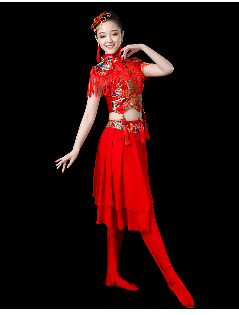 打鼓服装新款风时尚秧歌服水鼓舞蹈演出服套装现代表演成人女