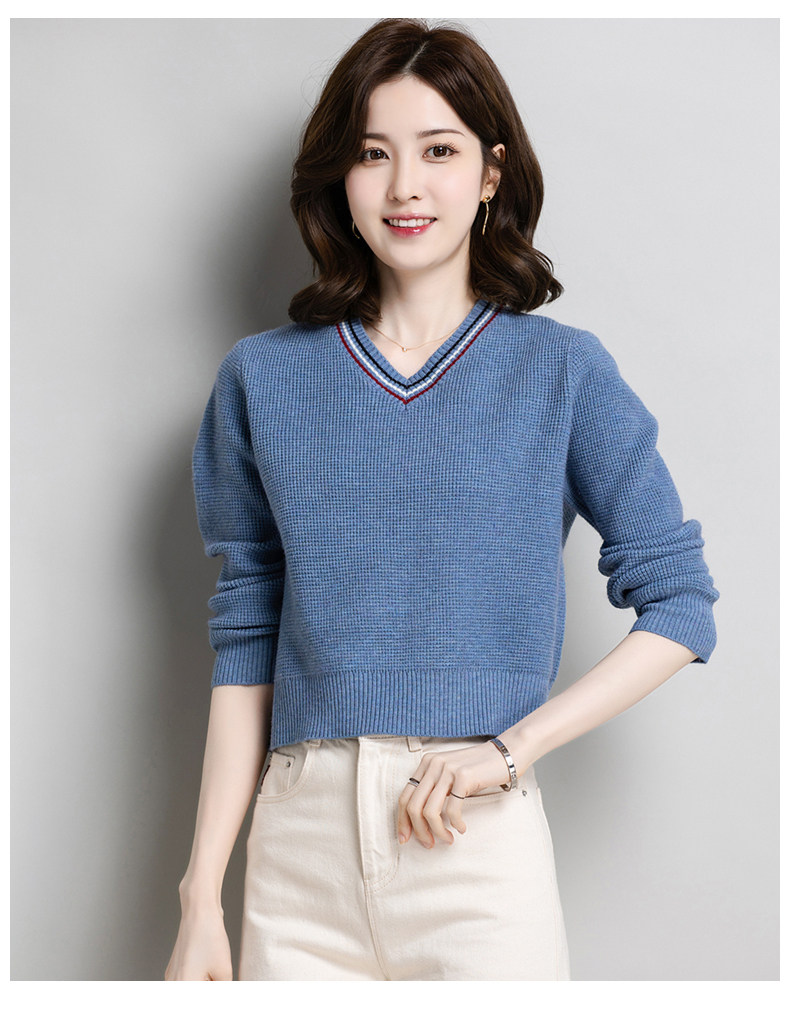 短款鸡心领小毛衣女士秋冬2021年新款高腰内搭v领上衣针织打底衫