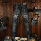 Autumn and winter retro men's jeans slim small straight hole patch personality trend stretch youth small feet pants Autumn and winter retro men's jeans slim small straight hole patch personality trend stretch youth small feet pants