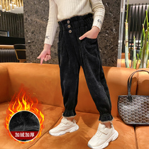 Girl Plus Suede Pants Winter Dress New CUHK Tong Han Version Thickened Light Core Suede Trousers Flower Waist Integrated Suede Pants