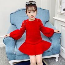 Girl mink velvet set 2021 autumn and winter New medium children Korean version of net red sweater skirt two-piece tide