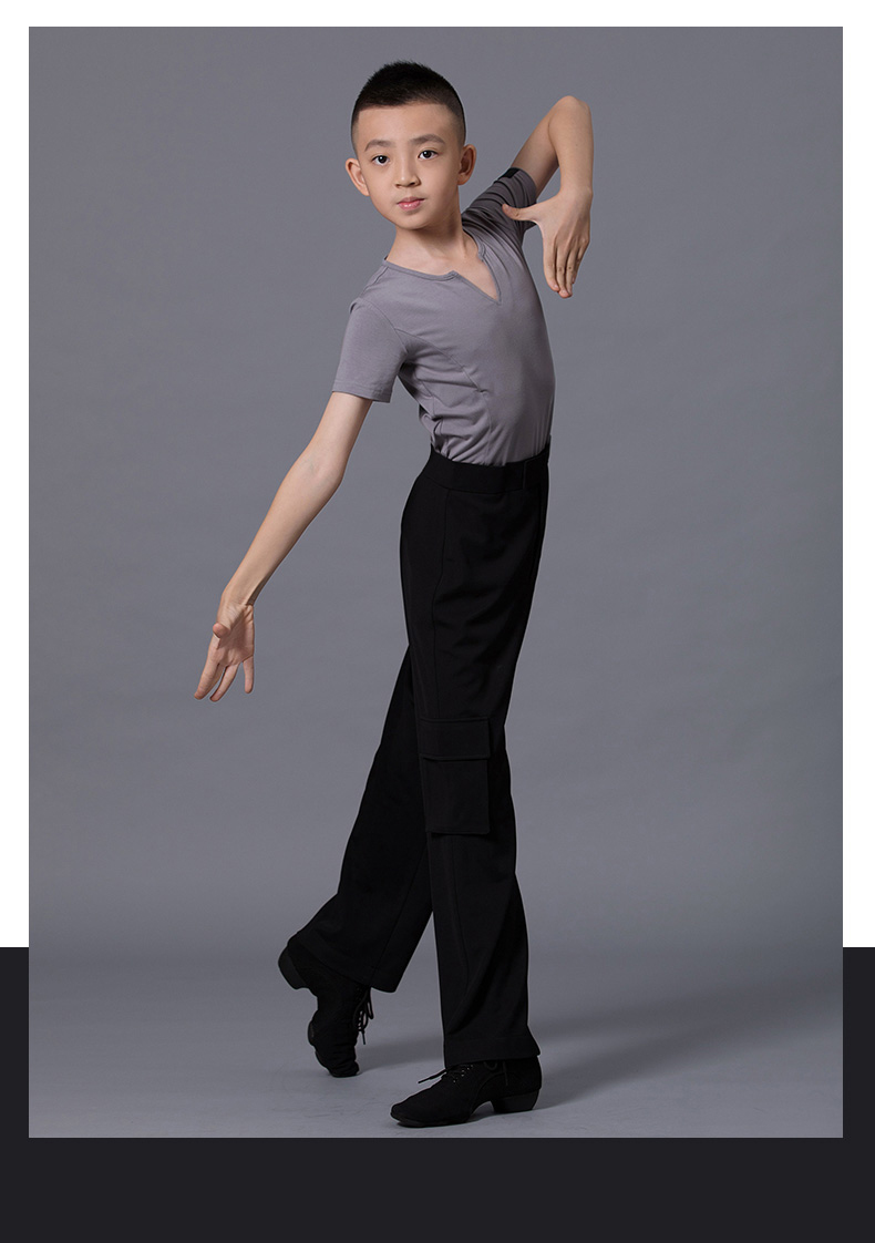 茜卡索 男童拉丁舞练功服上衣男孩演出训练服形体衣t恤夏季g5003