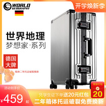 German World Geo Aluminum Frame Pull Rod Box Universal Wheels 28 Suitcases Women 24 Suitcase Men 20 Inch Boarding Leather Case