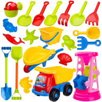 Childrens beach toys for boys and girls seaside paddles and large shovel tools to dig sand hourglass bucket set
